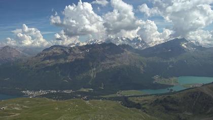 Sankt Moritz: St. Moritz - Piz Nair Bergstation, Blick Richtung St. Moritz und Silvaplana