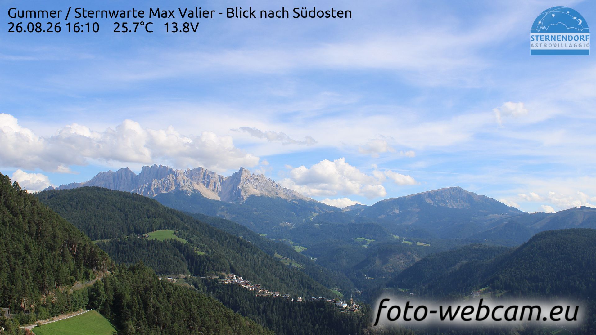 Traffic Cam Karneid - Cornedo all'Isarco: Gummer - Sternwarte Max Valier - Blick nach Südosten