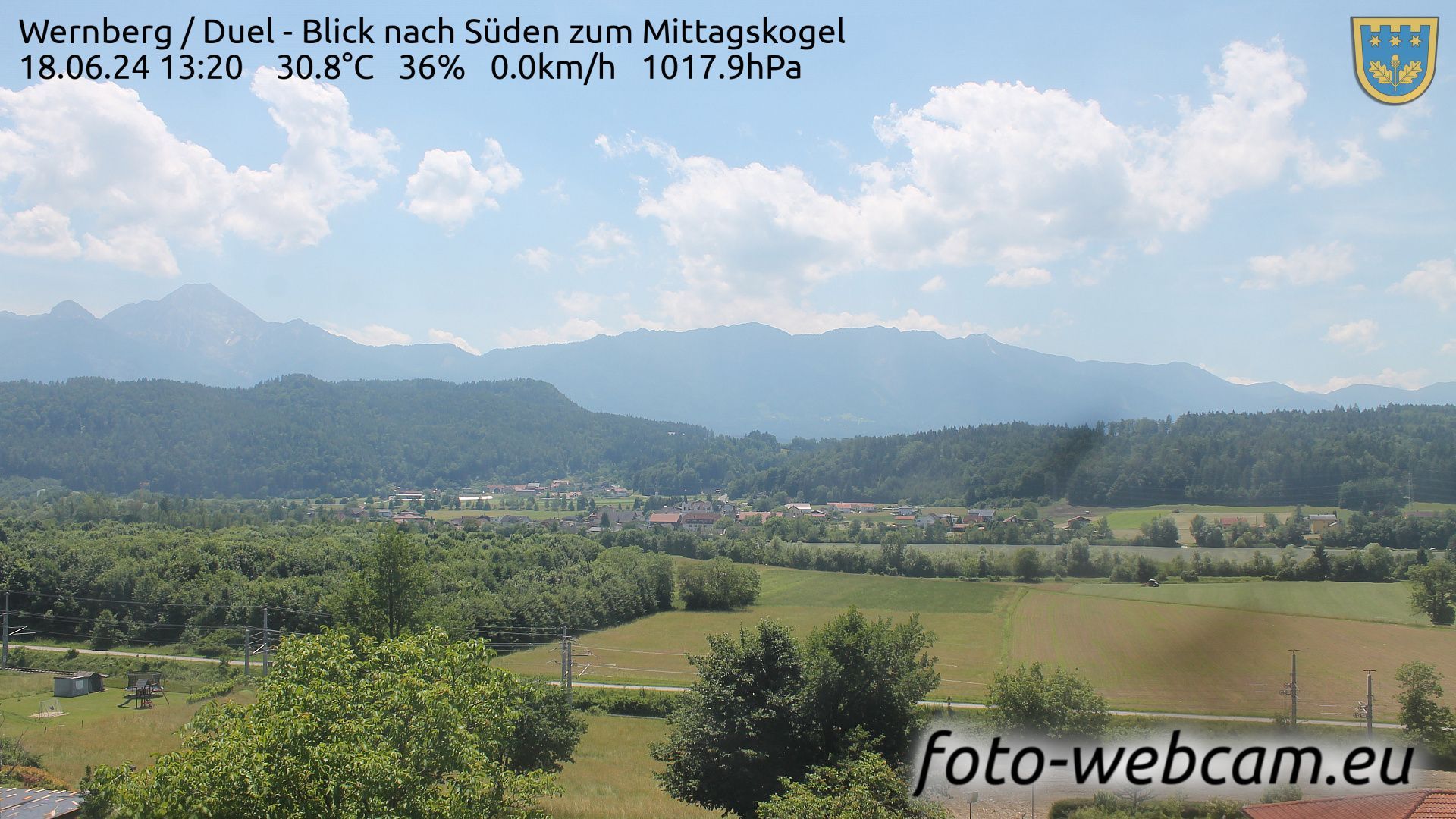 Traffic Cam Wernberg: Duel - Blick nach Süden zum Mittagskogel