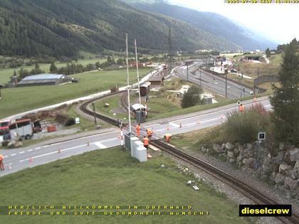 Oberwald: Blick zu den Bahnhöfen der Dampfbahn Furka-Bergstrecke und der Matterhorn-Gotthard-Bahn