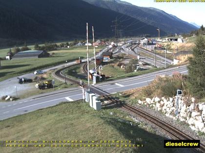 Oberwald: Blick zu den Bahnhöfen der Dampfbahn Furka-Bergstrecke und der Matterhorn-Gotthard-Bahn