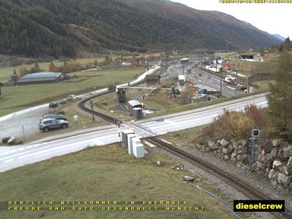 Oberwald: Blick zu den Bahnhöfen der Dampfbahn Furka-Bergstrecke und der Matterhorn-Gotthard-Bahn