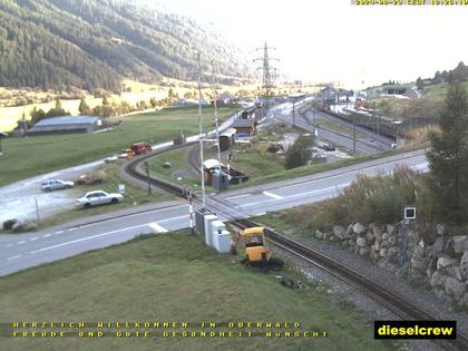 Oberwald: Blick zu den Bahnhöfen der Dampfbahn Furka-Bergstrecke und der Matterhorn-Gotthard-Bahn