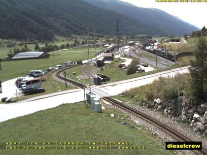 Oberwald: Blick zu den Bahnhöfen der Dampfbahn Furka-Bergstrecke und der Matterhorn-Gotthard-Bahn