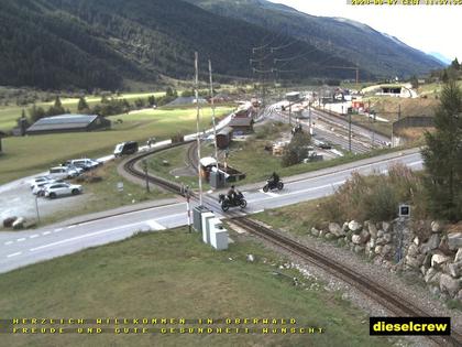 Oberwald: Blick zu den Bahnhöfen der Dampfbahn Furka-Bergstrecke und der Matterhorn-Gotthard-Bahn