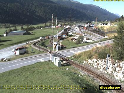 Oberwald: Blick zu den Bahnhöfen der Dampfbahn Furka-Bergstrecke und der Matterhorn-Gotthard-Bahn