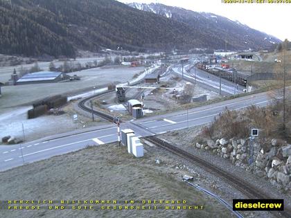 Oberwald: Blick zu den Bahnhöfen der Dampfbahn Furka-Bergstrecke und der Matterhorn-Gotthard-Bahn