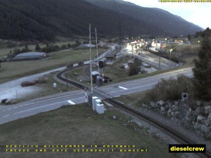 Oberwald: Blick zu den Bahnhöfen der Dampfbahn Furka-Bergstrecke und der Matterhorn-Gotthard-Bahn