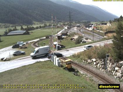 Oberwald: Blick zu den Bahnhöfen der Dampfbahn Furka-Bergstrecke und der Matterhorn-Gotthard-Bahn