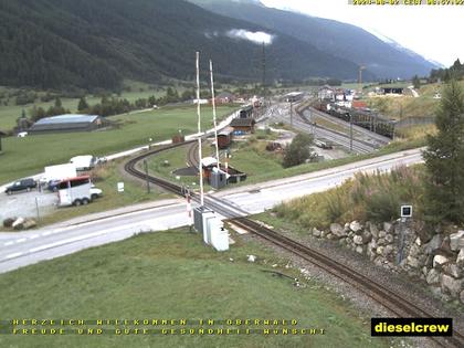 Oberwald: Blick zu den Bahnhöfen der Dampfbahn Furka-Bergstrecke und der Matterhorn-Gotthard-Bahn