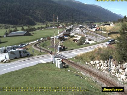 Oberwald: Blick zu den Bahnhöfen der Dampfbahn Furka-Bergstrecke und der Matterhorn-Gotthard-Bahn