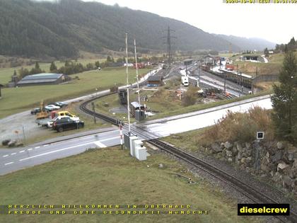 Oberwald: Blick zu den Bahnhöfen der Dampfbahn Furka-Bergstrecke und der Matterhorn-Gotthard-Bahn