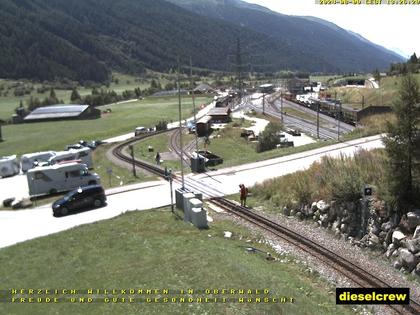 Oberwald: Blick zu den Bahnhöfen der Dampfbahn Furka-Bergstrecke und der Matterhorn-Gotthard-Bahn