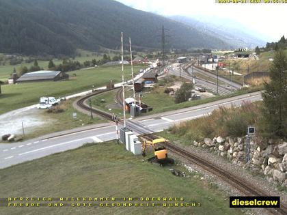 Oberwald: Blick zu den Bahnhöfen der Dampfbahn Furka-Bergstrecke und der Matterhorn-Gotthard-Bahn