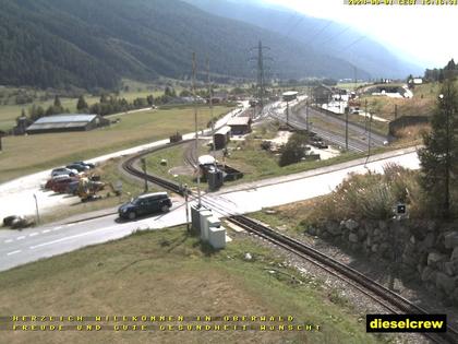 Oberwald: Blick zu den Bahnhöfen der Dampfbahn Furka-Bergstrecke und der Matterhorn-Gotthard-Bahn