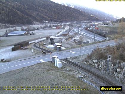 Oberwald: Blick zu den Bahnhöfen der Dampfbahn Furka-Bergstrecke und der Matterhorn-Gotthard-Bahn