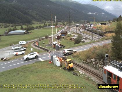 Oberwald: Blick zu den Bahnhöfen der Dampfbahn Furka-Bergstrecke und der Matterhorn-Gotthard-Bahn