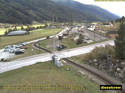 Oberwald: Blick zu den Bahnhöfen der Dampfbahn Furka-Bergstrecke und der Matterhorn-Gotthard-Bahn