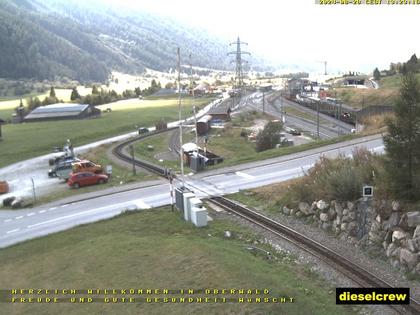 Oberwald: Blick zu den Bahnhöfen der Dampfbahn Furka-Bergstrecke und der Matterhorn-Gotthard-Bahn