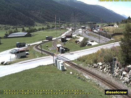 Oberwald: Blick zu den Bahnhöfen der Dampfbahn Furka-Bergstrecke und der Matterhorn-Gotthard-Bahn