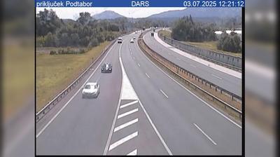 Daylight webcam view from Podbrezje: A2/E61, Karavanke − Ljubljana, priključek Podtabor