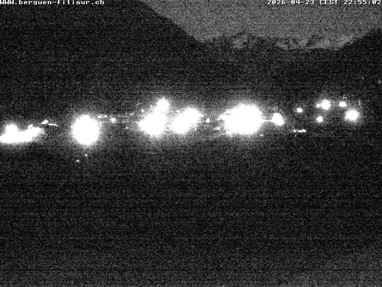 Bergün: Blick auf das Dorf und die Albulalinie