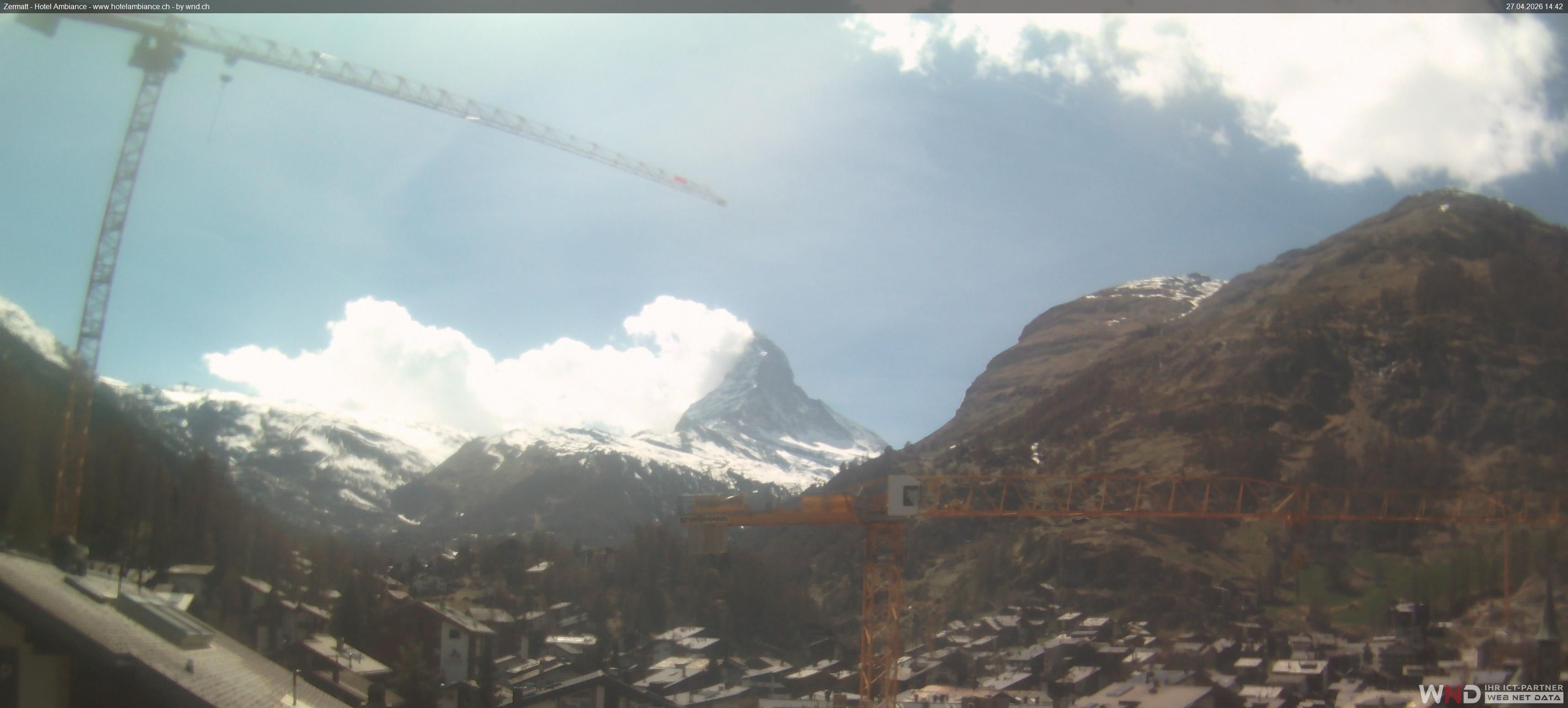 Zermatt: Blick auf das Matterhorn vom Balkon des Hotel Ambiance