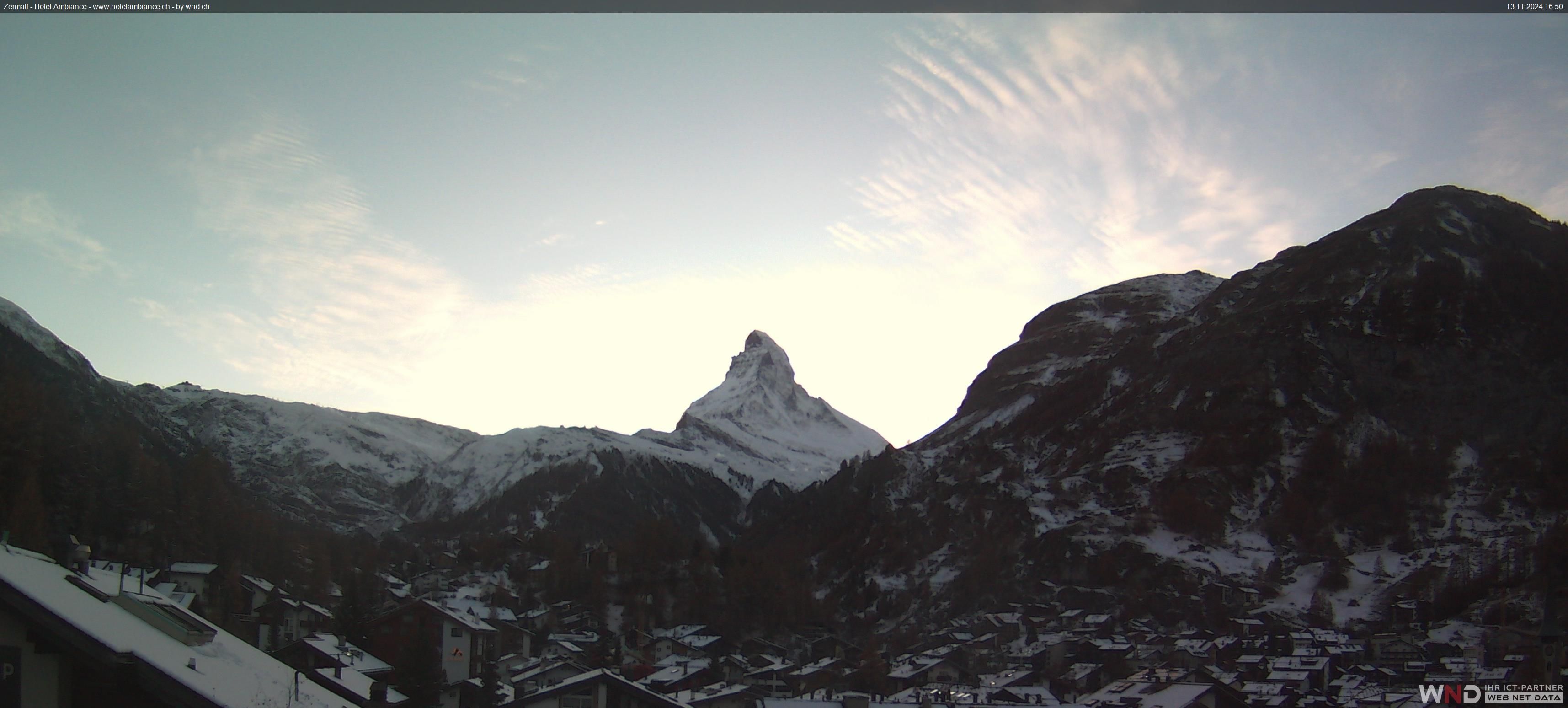 Zermatt: Blick auf das Matterhorn vom Balkon des Hotel Ambiance