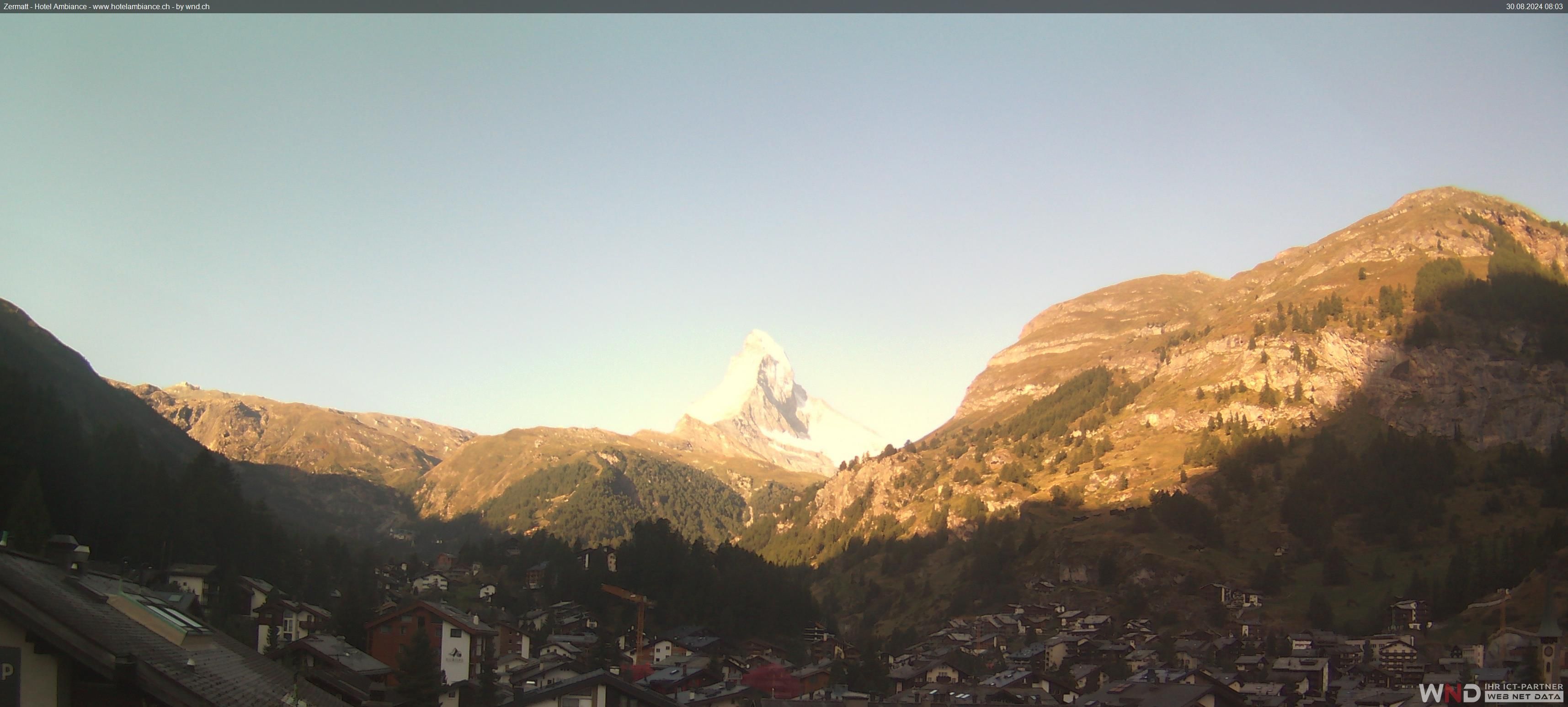 Zermatt: Blick auf das Matterhorn vom Balkon des Hotel Ambiance