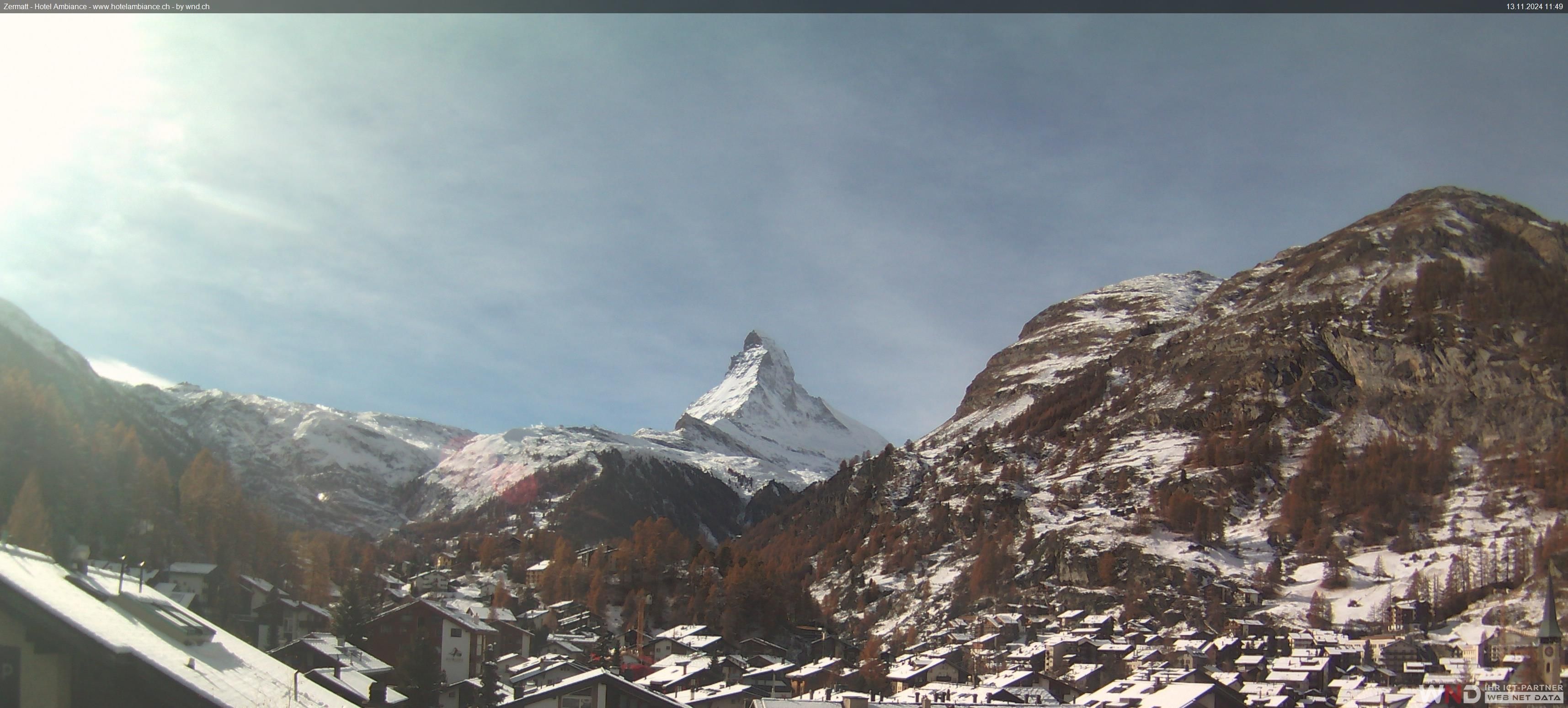 Zermatt: Blick auf das Matterhorn vom Balkon des Hotel Ambiance