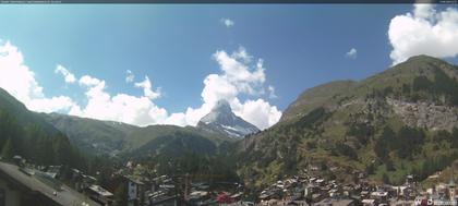 Zermatt: Blick auf das Matterhorn vom Balkon des Hotel Ambiance