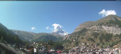 Zermatt: Blick auf das Matterhorn vom Balkon des Hotel Ambiance