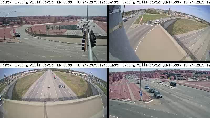 Traffic Cam West Des Moines: DM - I-35 SB @Mills Civic (50Q)