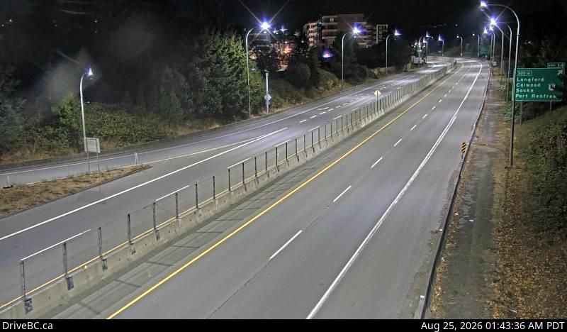 Traffic Cam Langford › East: Hwy 1 at Spencer Rd, southbound looking east