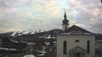 Gemeinde Hittisau: Hittisau, Bregenzerwald, Austria, Hotel Krone: Pfarrkirche von Hittisau, Winterstaude