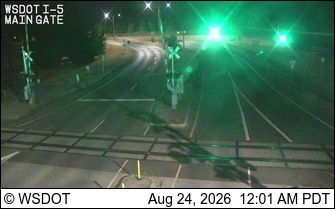 Traffic Cam University Place › North: I-5 at MP 120.8: JBLM Main Gate Rail Crossing