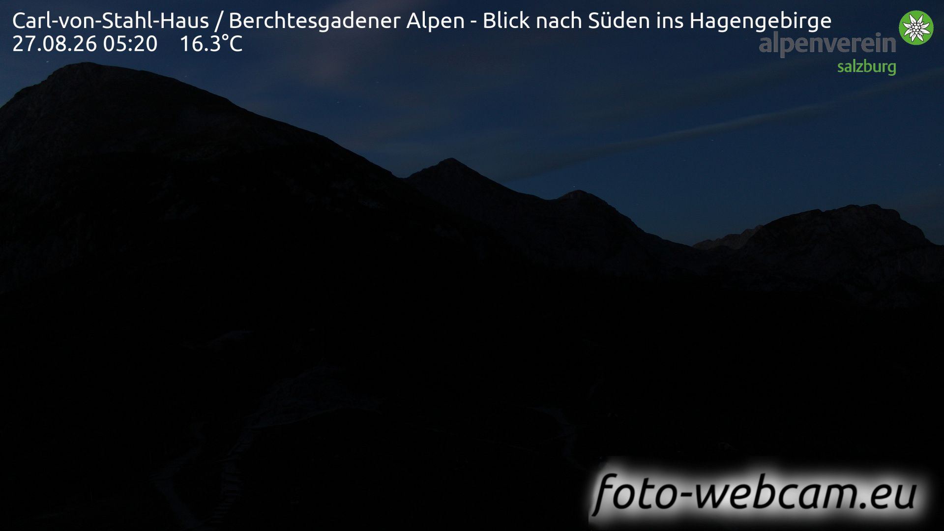 Traffic Cam Konigssee: Carl-von-Stahl-Haus - Berchtesgadener Alpen - Blick nach Süden ins Hagengebirge