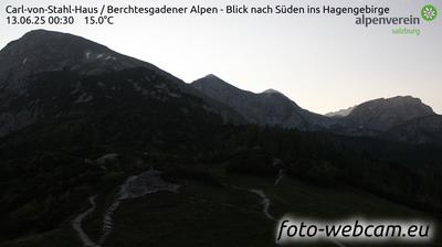 Konigssee: Carl-von-Stahl-Haus - Berchtesgadener Alpen - Blick nach Süden ins Hagengebirge