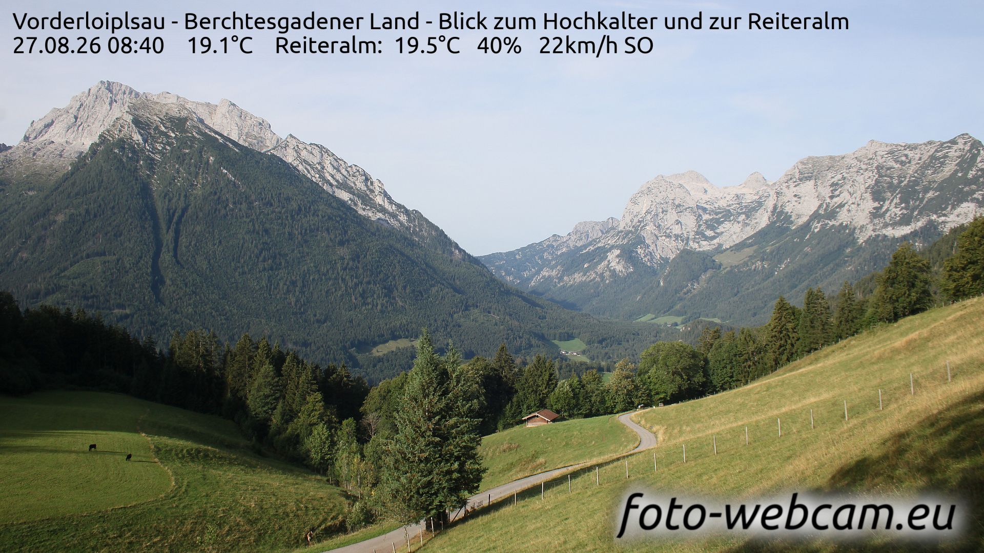 Traffic Cam Ramsau bei Berchtesgaden: Vorderloiplsau - Berchtesgadener Land - Blick zum Hochkalter und zur Reiteralm