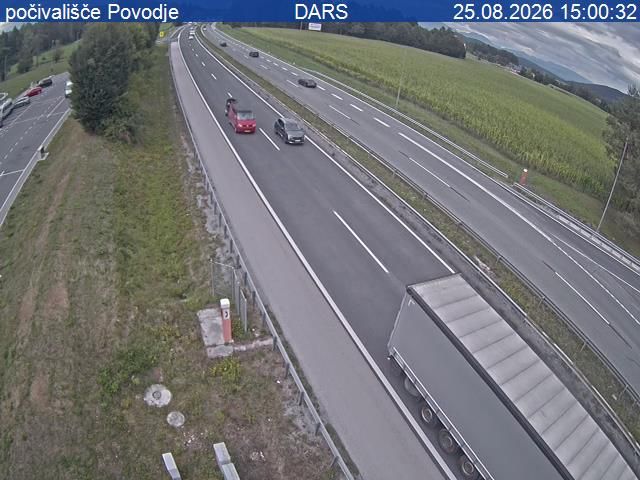 Traffic Cam Vodice: A2/E61, Karavanke - Ljubljana, počivališče Povodje