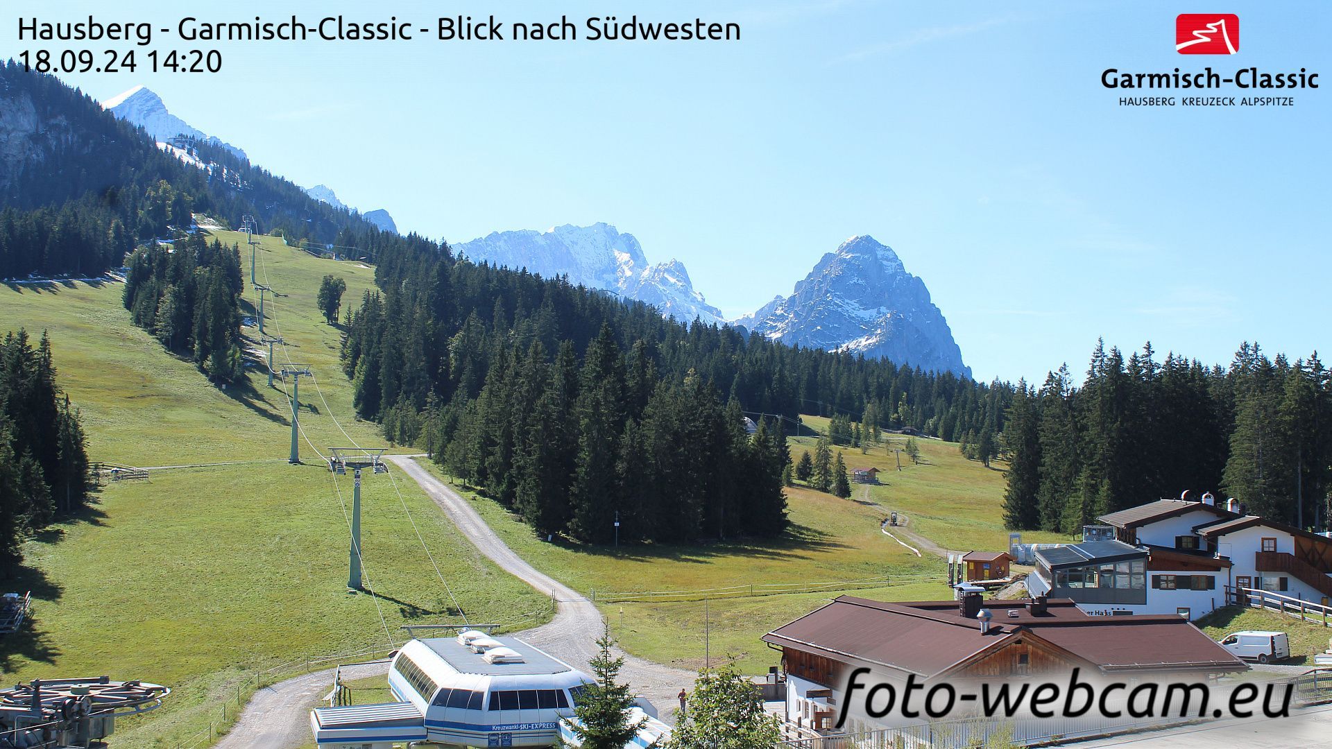 Traffic Cam Partenkirchen: Hausberg - Garmisch-Classic - Blick nach Südwesten