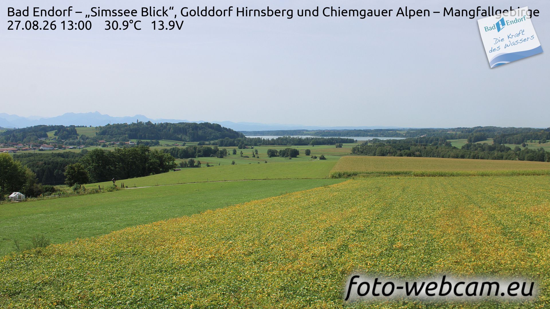 Traffic Cam Bad Endorf: Blick über den Simssee auf Wendelstein und Mangfallgebirge
