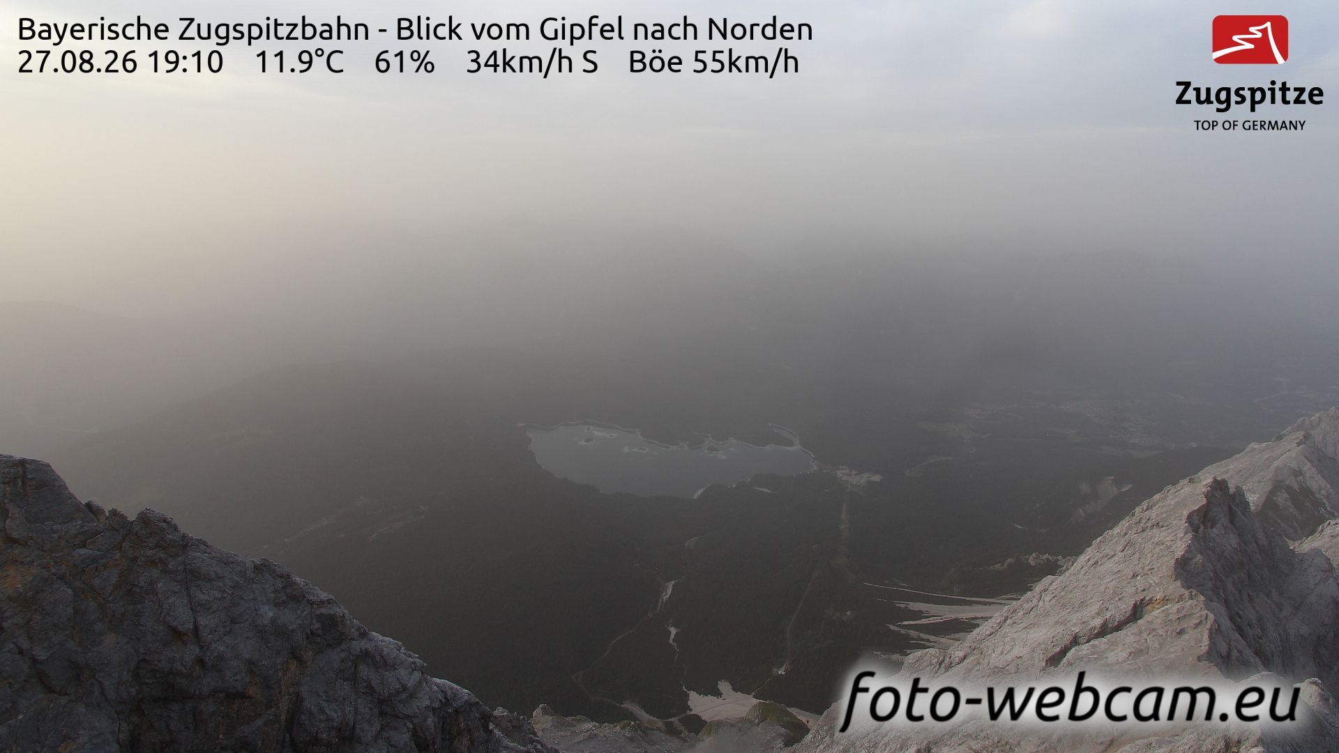 Traffic Cam Grainau: Bayerische Zugspitzbahn - Blick vom Gipfel nach Norden